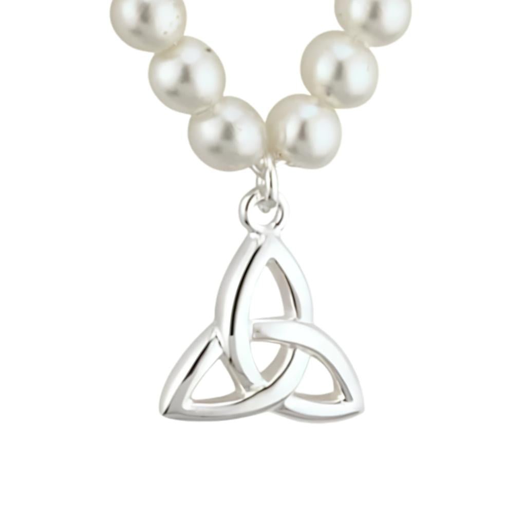 Kid's Rhodium Plated Pearl Trinity Knot Necklet