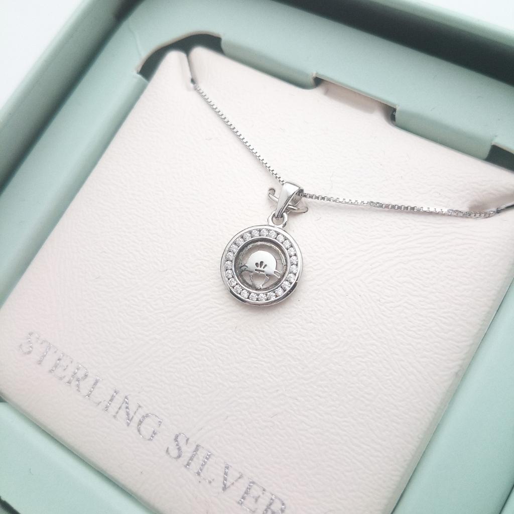 Kid's Sterling Silver Round Claddagh Cz Necklace