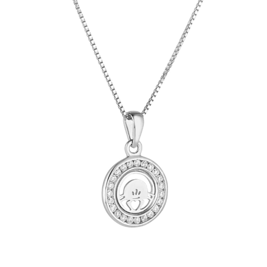 Kid's Sterling Silver Round Claddagh Cz Necklace