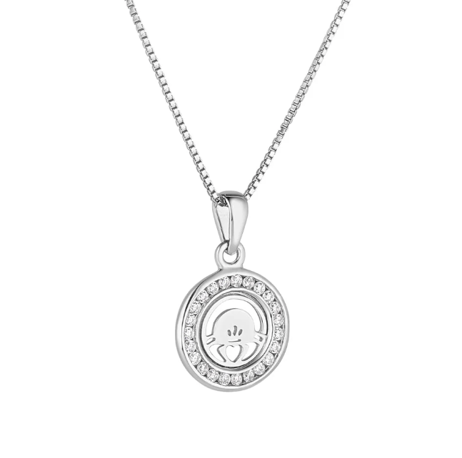 Kid's Sterling Silver Round Claddagh Cz Necklace - The Celtic Gift Store - Necklaces