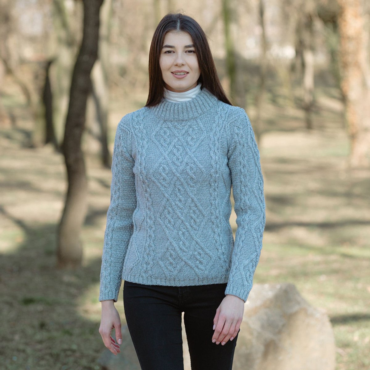 Ladies Aran Cable Knit Sweater - The Celtic Gift Store - 