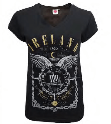 Ladies Black Ireland Viking Ship T-Shirt - The Celtic Gift Store - Clothing