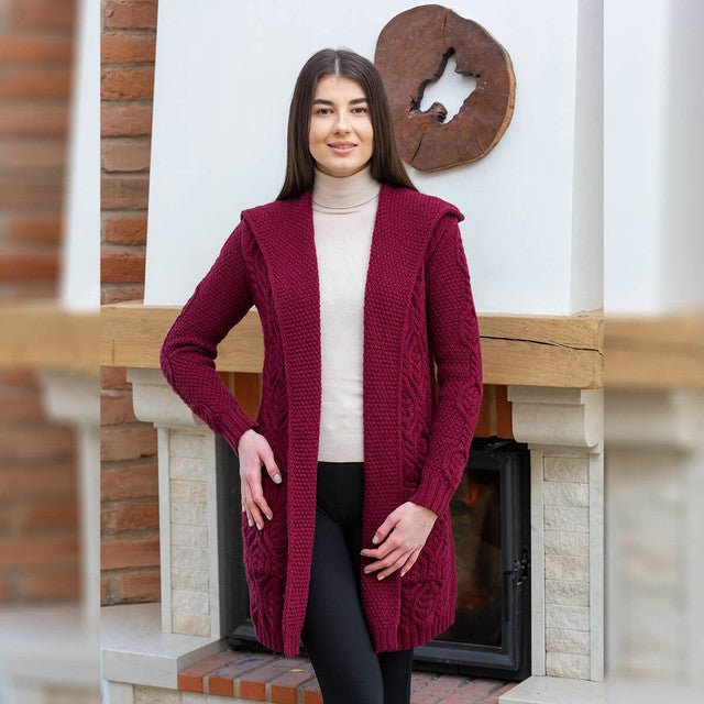 Ladies Classic Fit Long Cardigan with Hood - The Celtic Gift Store - 