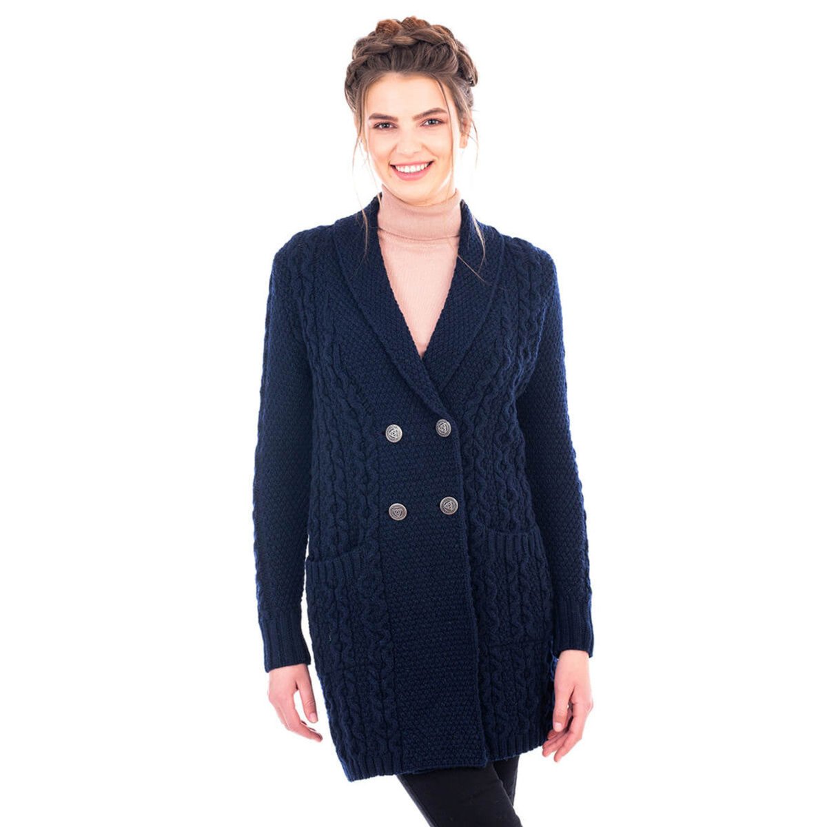 Ladies Double Breasted Shawl Collar Coat - The Celtic Gift Store - 