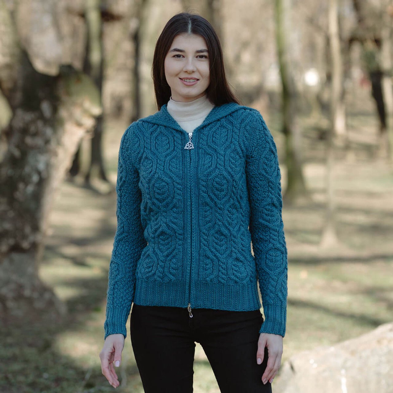 Ladies Double Collar Zipped Cardigan - The Celtic Gift Store - 