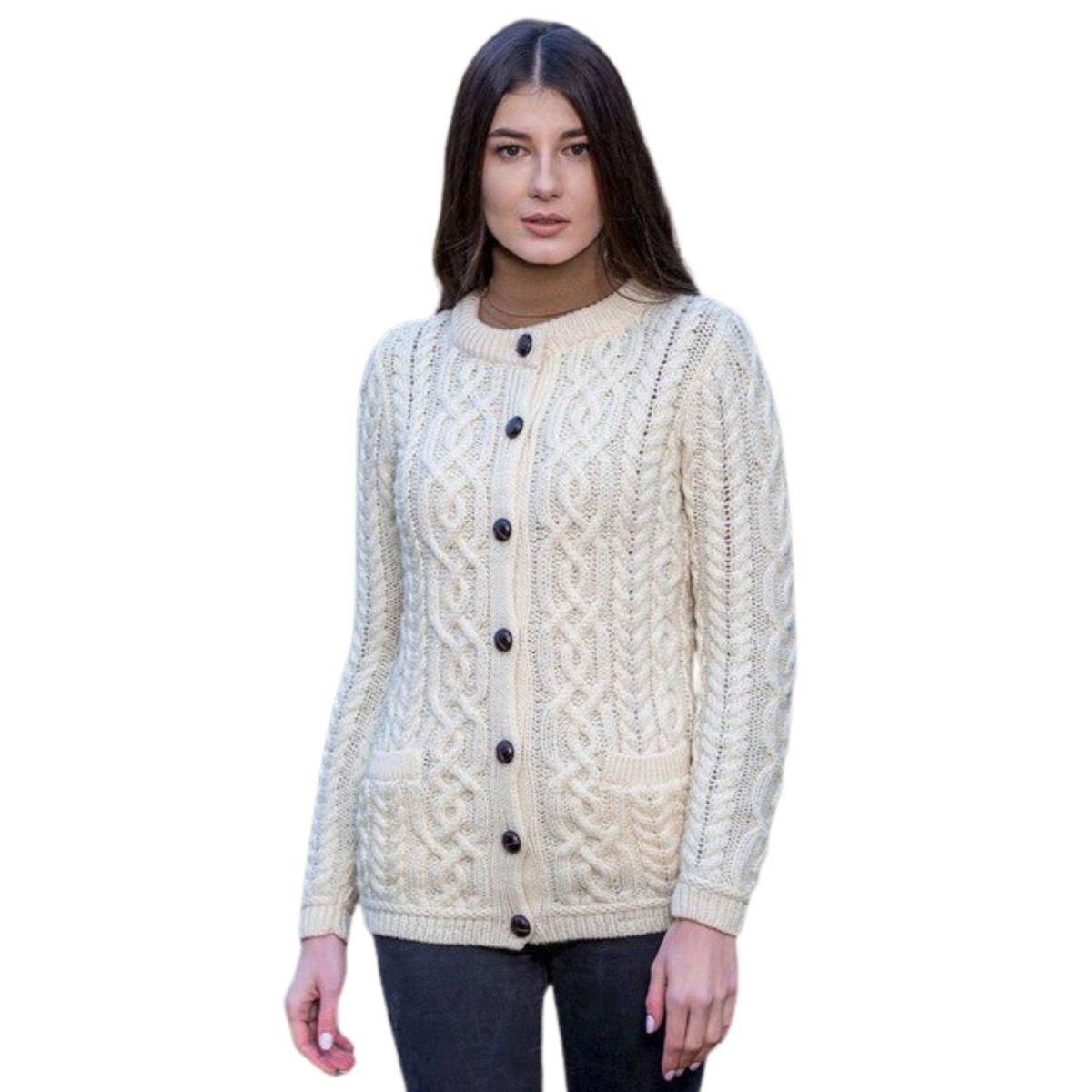 Ladies Merino Wool Aran Button Cardigan - The Celtic Gift Store - Womens