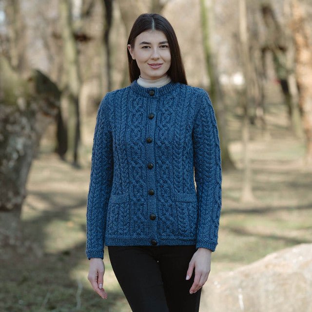 Ladies Merino Wool Aran Button Cardigan - The Celtic Gift Store - Clothing