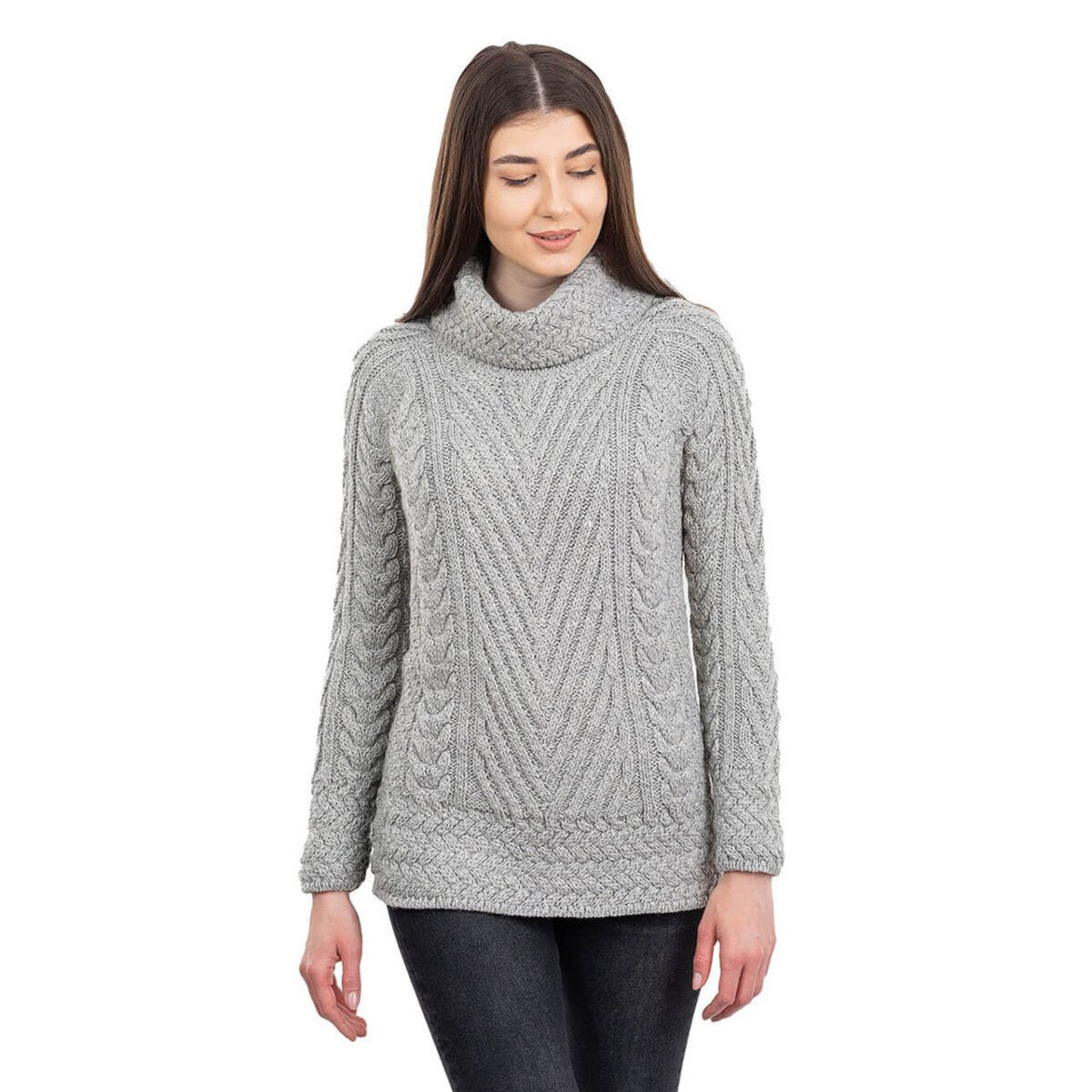 Ladies Turtleneck Ribbed Cable Knit Sweater - The Celtic Gift Store - 