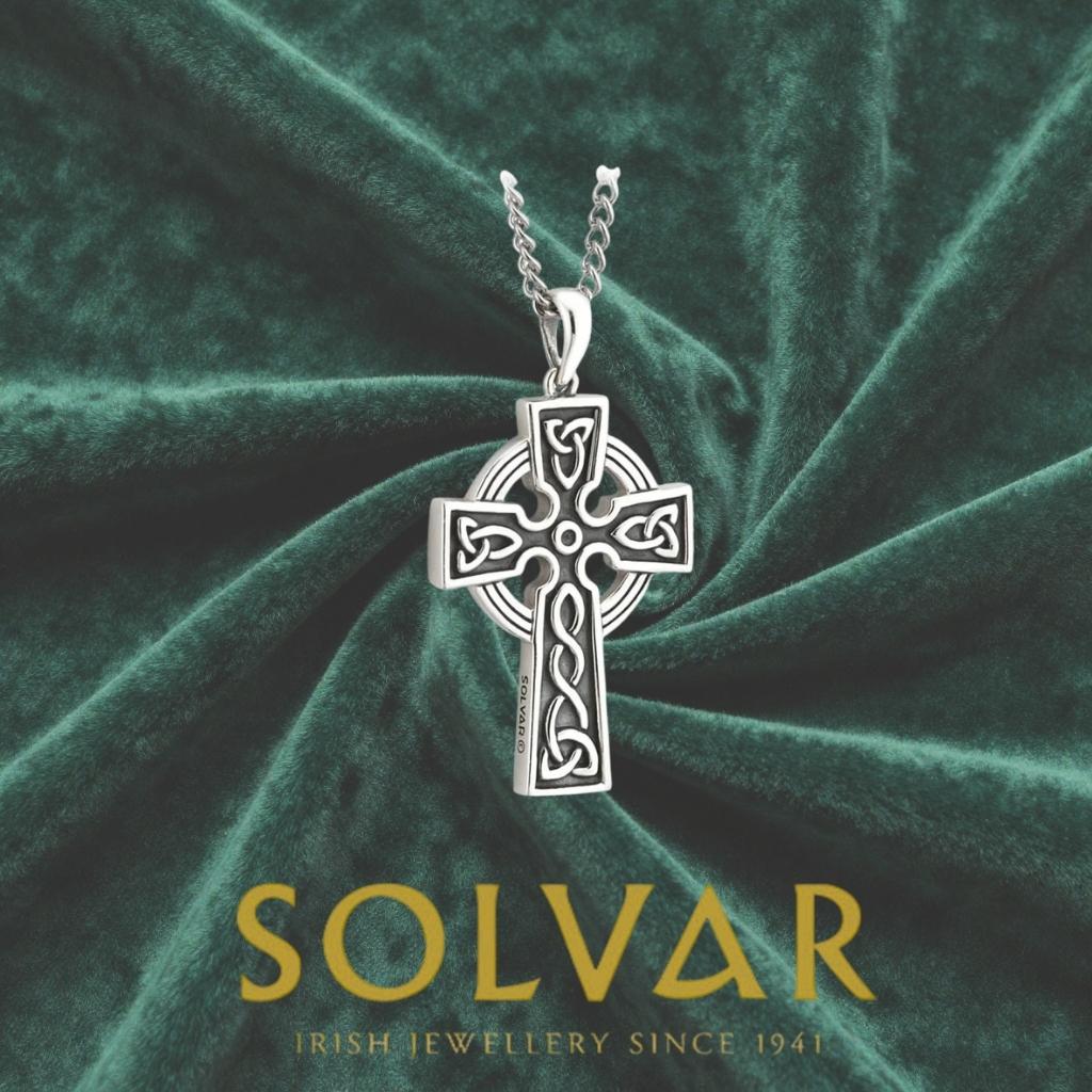 Large Double Sided Oxidized Sterling Silver Celtic Cross On Steel Chain