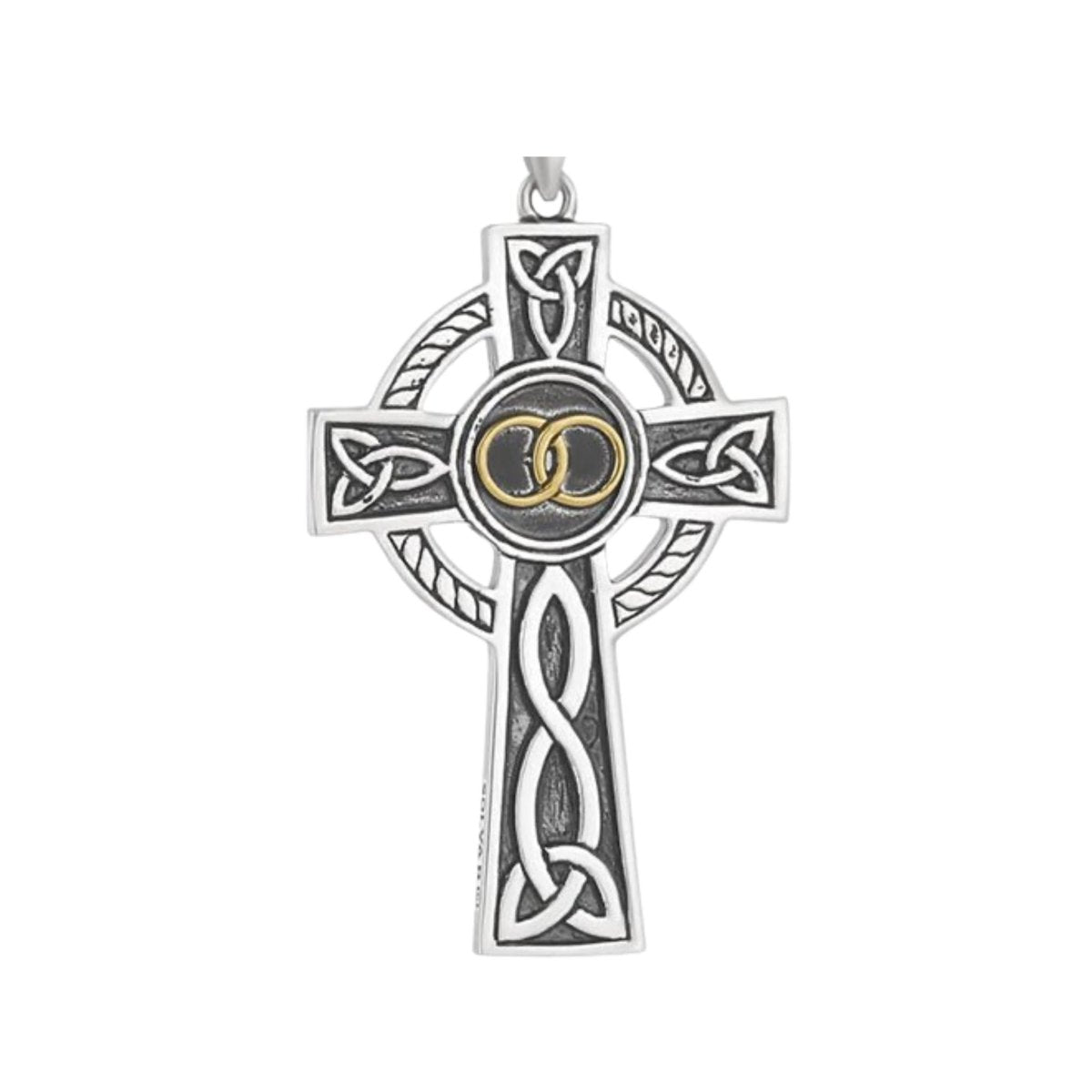 Large Oxidized Sterling Silver Wedding Band Celtic Cross