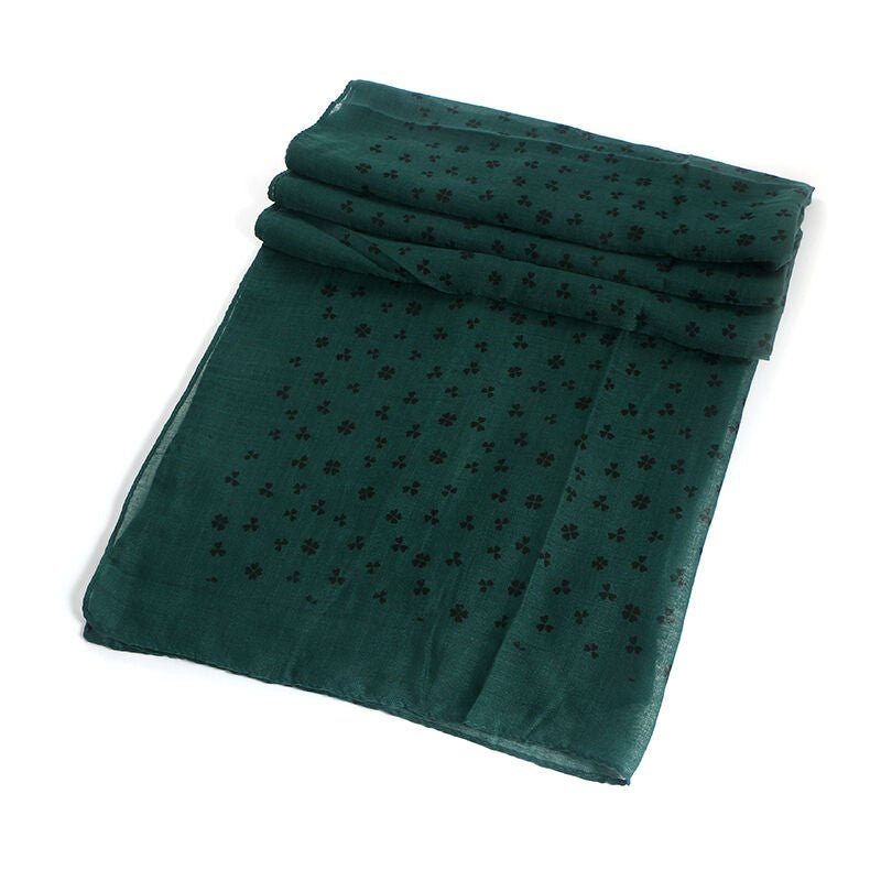 Light Scarf With Shamrock & Clover Design, Dark Green Colour - The Celtic Gift Store - 