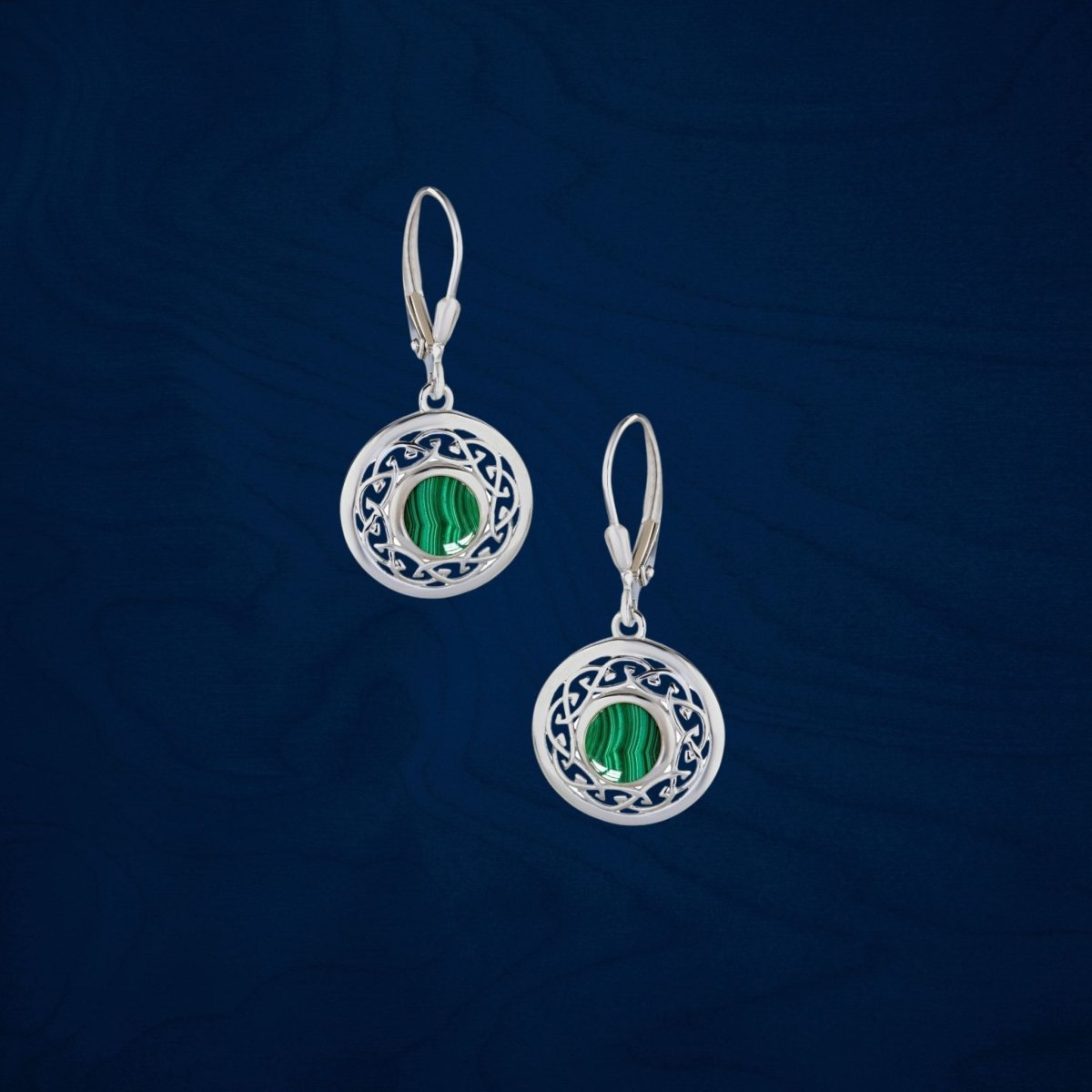 Malachite and Sterling Silver Celtic Knot Drop Earrings - The Celtic Gift Store - Earrings