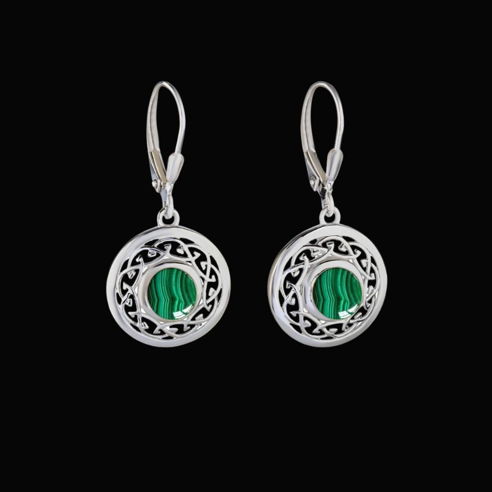 Malachite and Sterling Silver Celtic Knot Drop Earrings