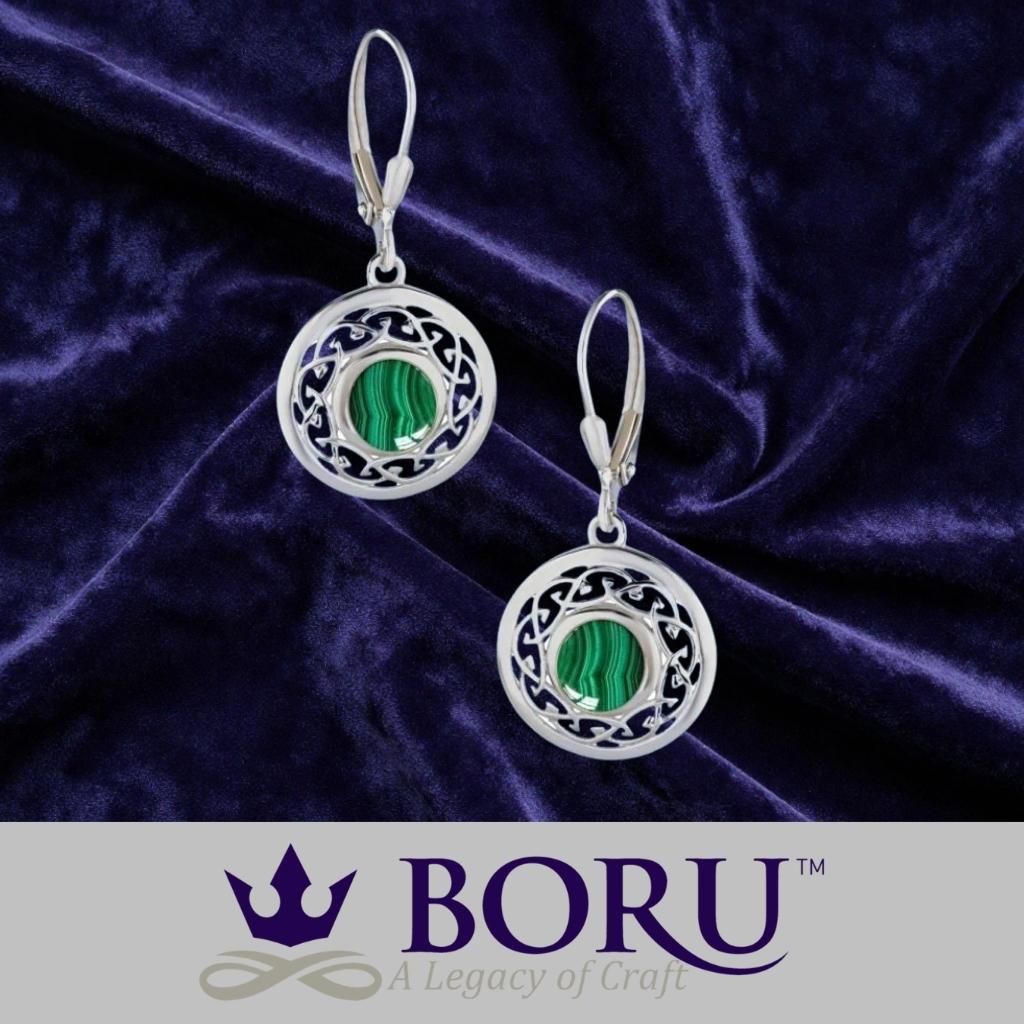 Malachite and Sterling Silver Celtic Knot Drop Earrings