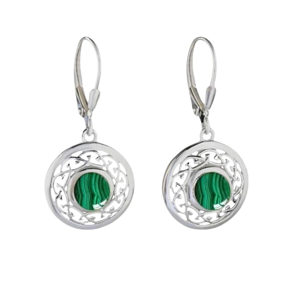 Malachite and Sterling Silver Celtic Knot Drop Earrings