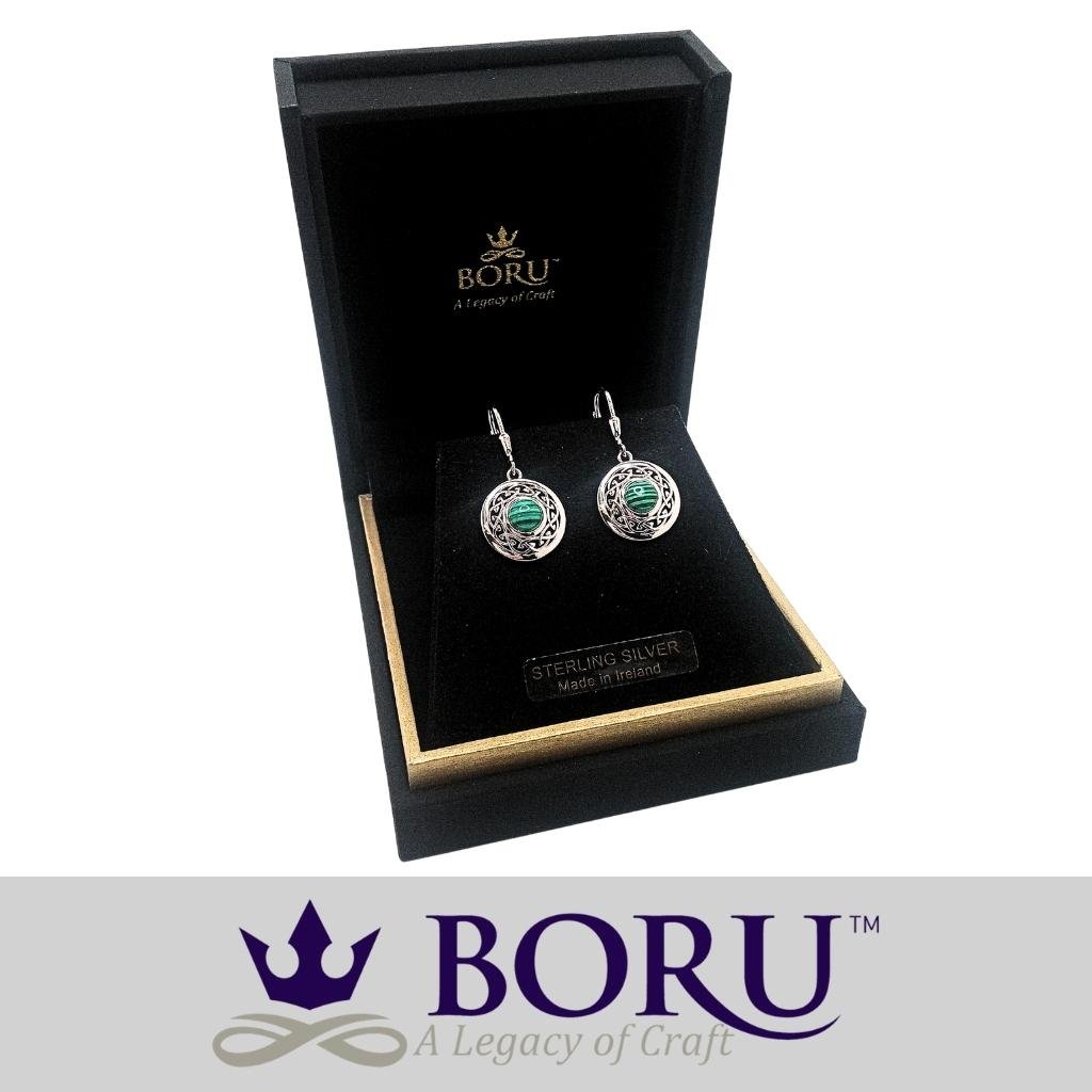 Malachite and Sterling Silver Celtic Knot Drop Earrings