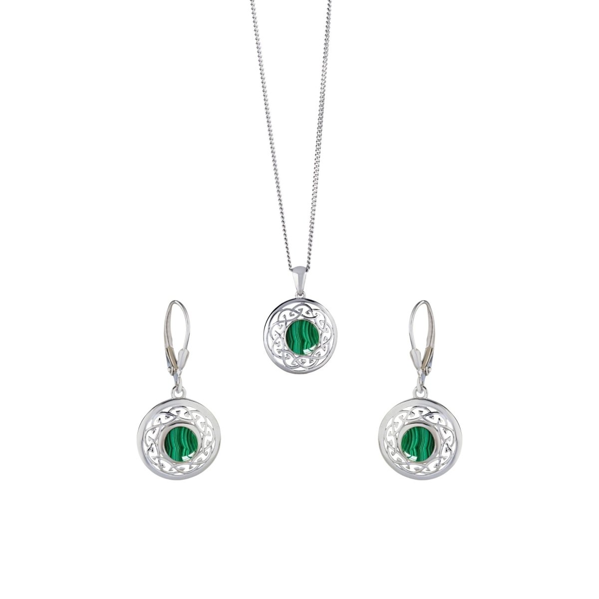 Malachite and Sterling Silver Celtic Knot Drop Earrings - The Celtic Gift Store - Earrings