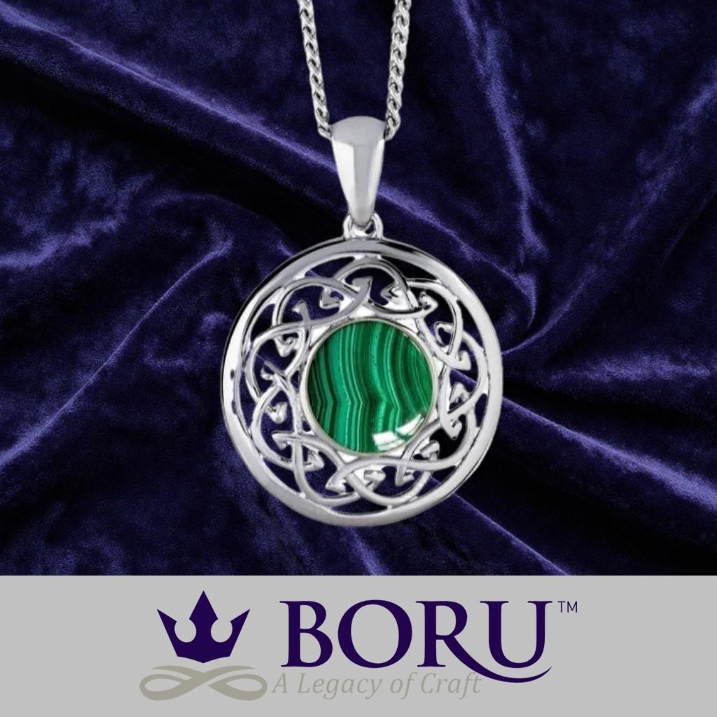 Malachite and Sterling Silver Celtic Knot Necklace