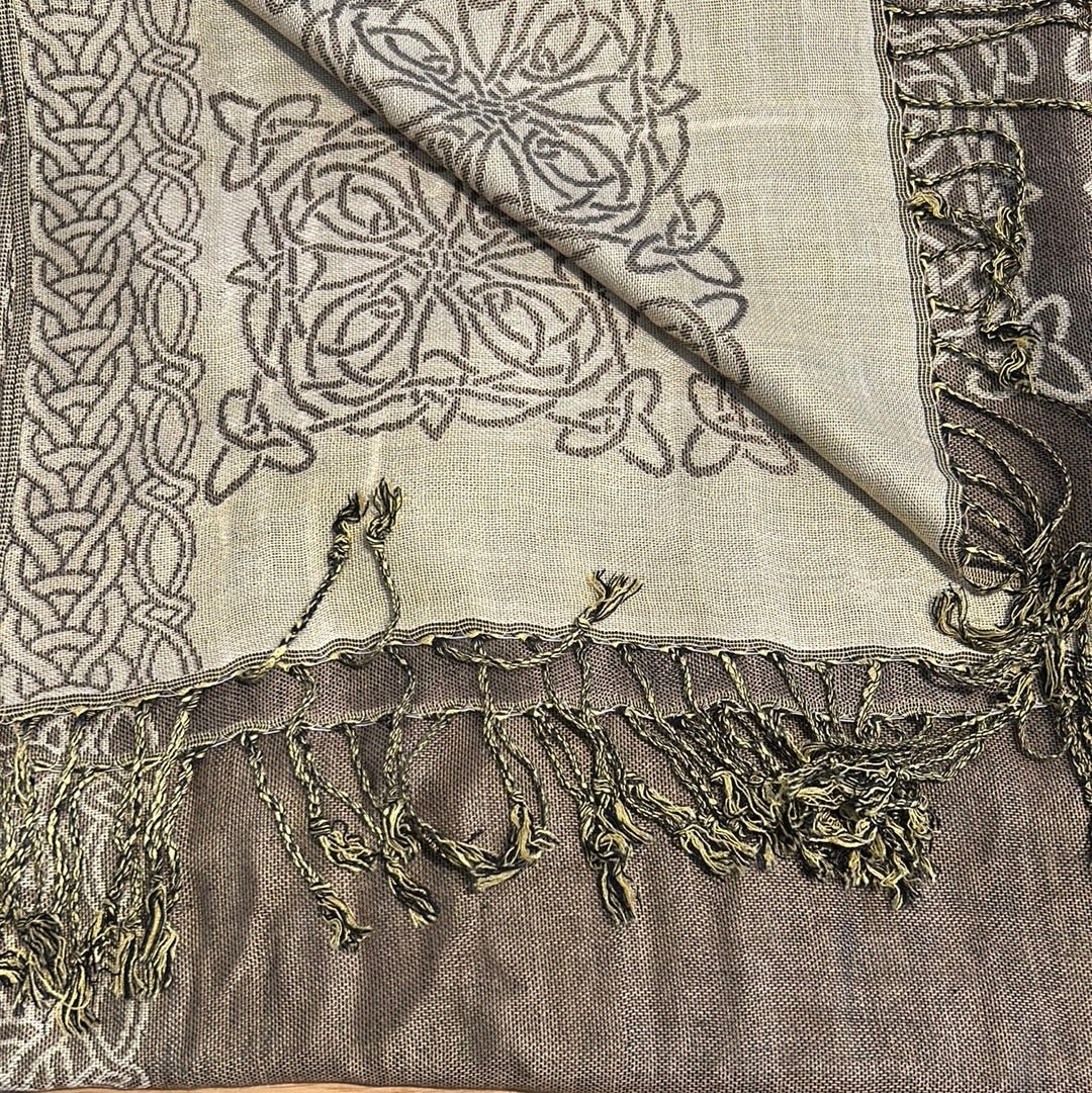 Mary Celtic Knot Reversible Scarf - Beige/Tan - The Celtic Gift Store - Scarves & Shawls