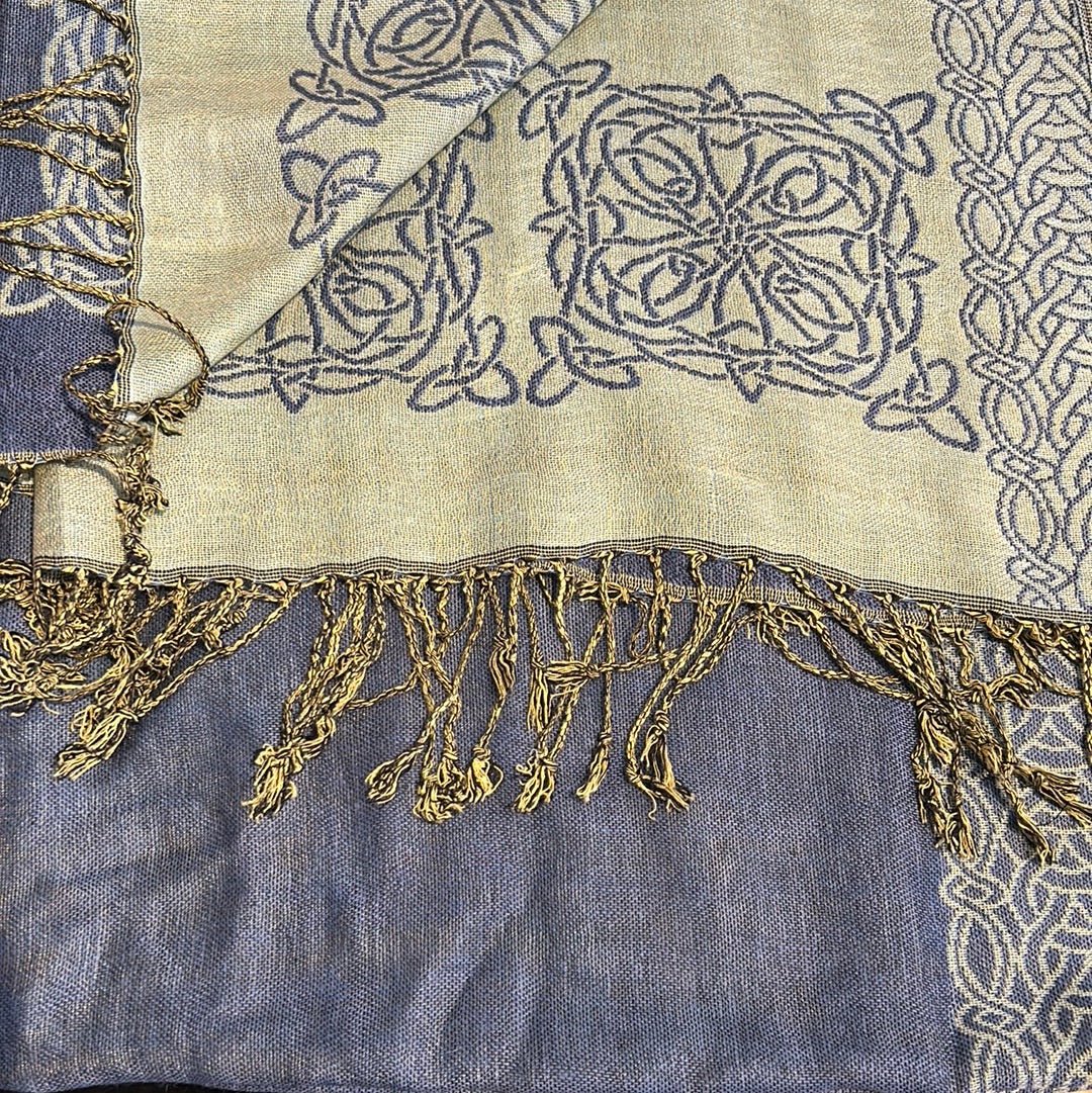 Mary Celtic Knot Reversible Scarf - Denim/Light Blue - The Celtic Gift Store - Scarves & Shawls