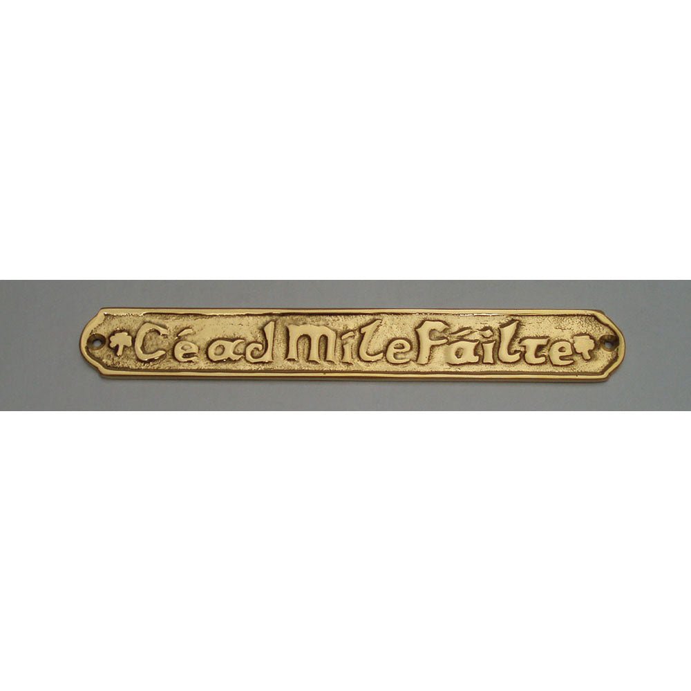 Medium Brass Céad Míle Fáilte Door Plate - The Celtic Gift Store - Decor