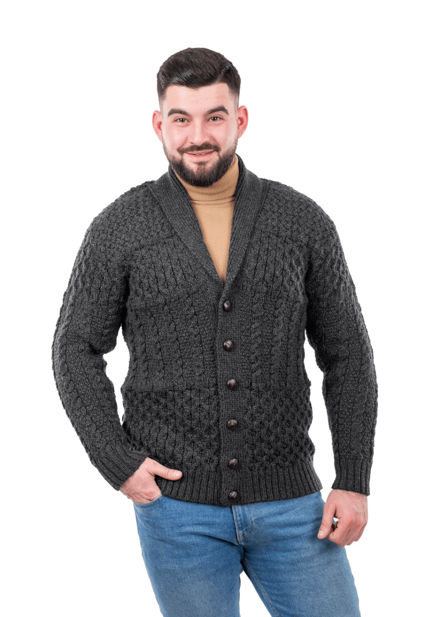Mens Cable Shawl - Collar Cardigan - The Celtic Gift Store - 