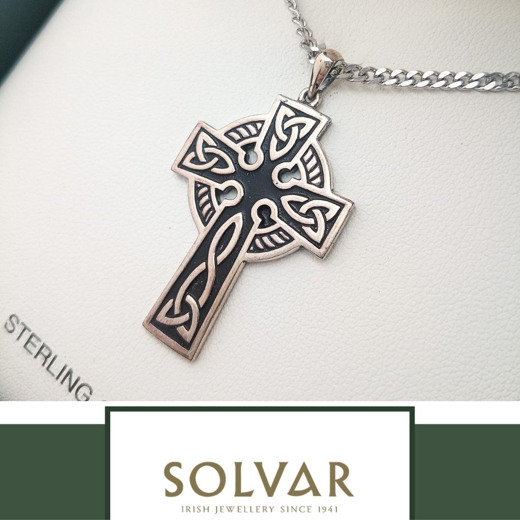 Men's Double Sided Oxidized Sterling Silver Celtic Cross
