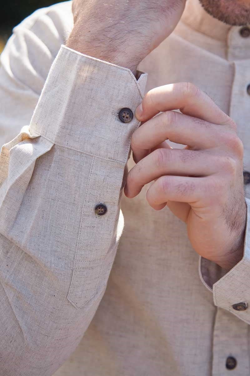 Men's Irish Collarless Linen Grandad Shirt - Natural Beige - The Celtic Gift Store - Clothing