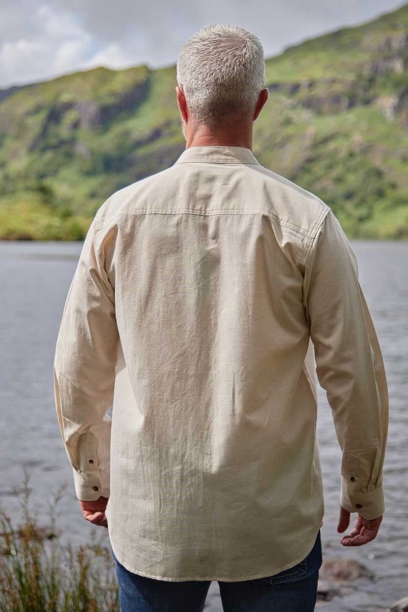 Men's Irish Collarless Linen Grandad Shirt - Natural Beige - The Celtic Gift Store - Clothing