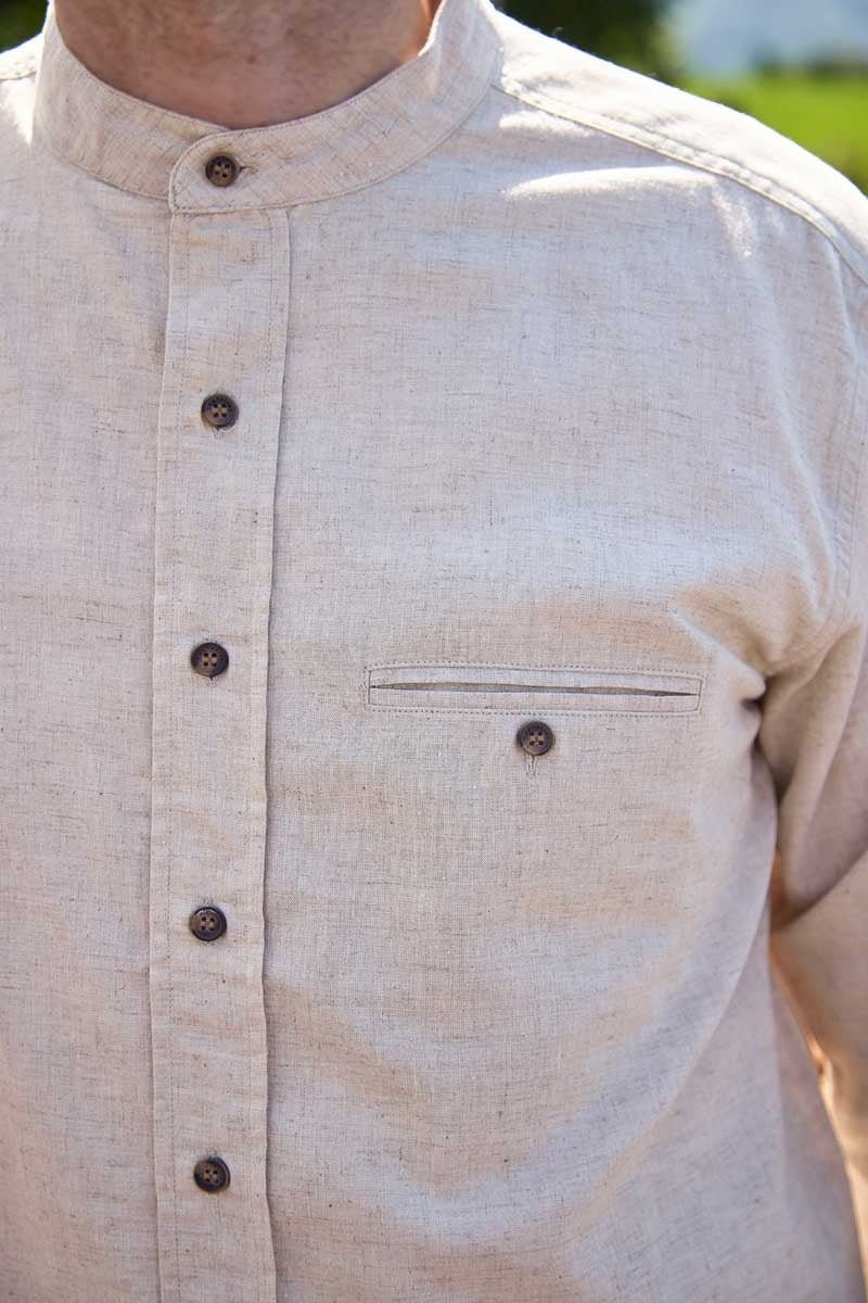 Men's Irish Collarless Linen Grandad Shirt - Natural Beige - The Celtic Gift Store - Clothing