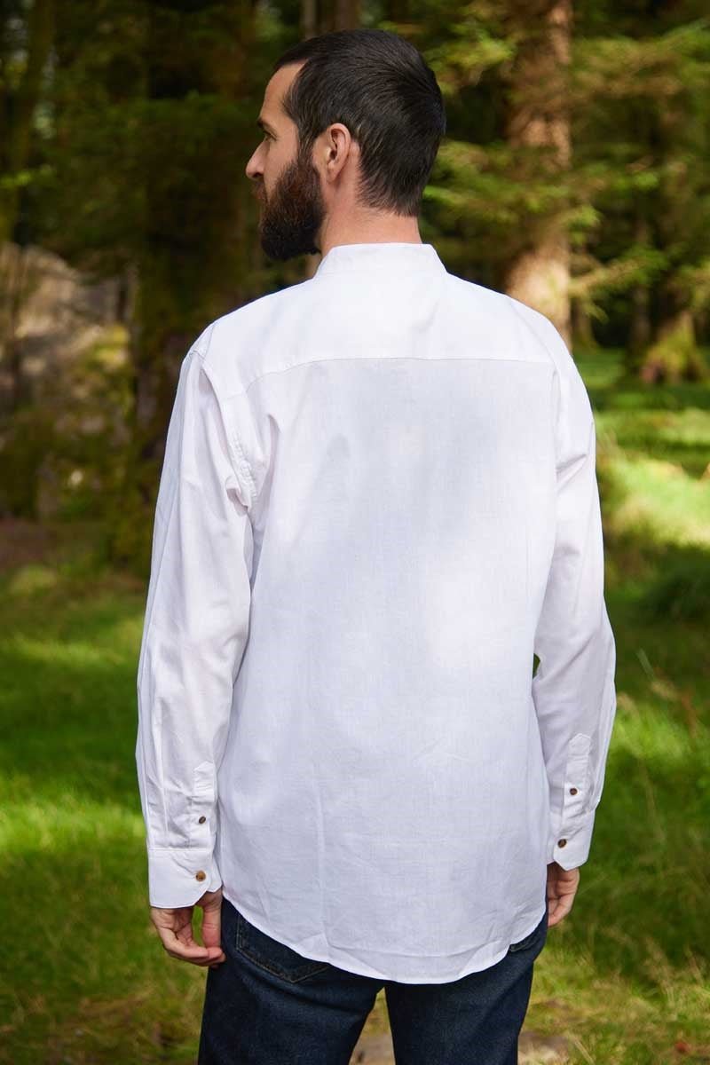 Men's Irish Collarless Linen Grandfather Shirt - Bleach White - The Celtic Gift Store - Clothing