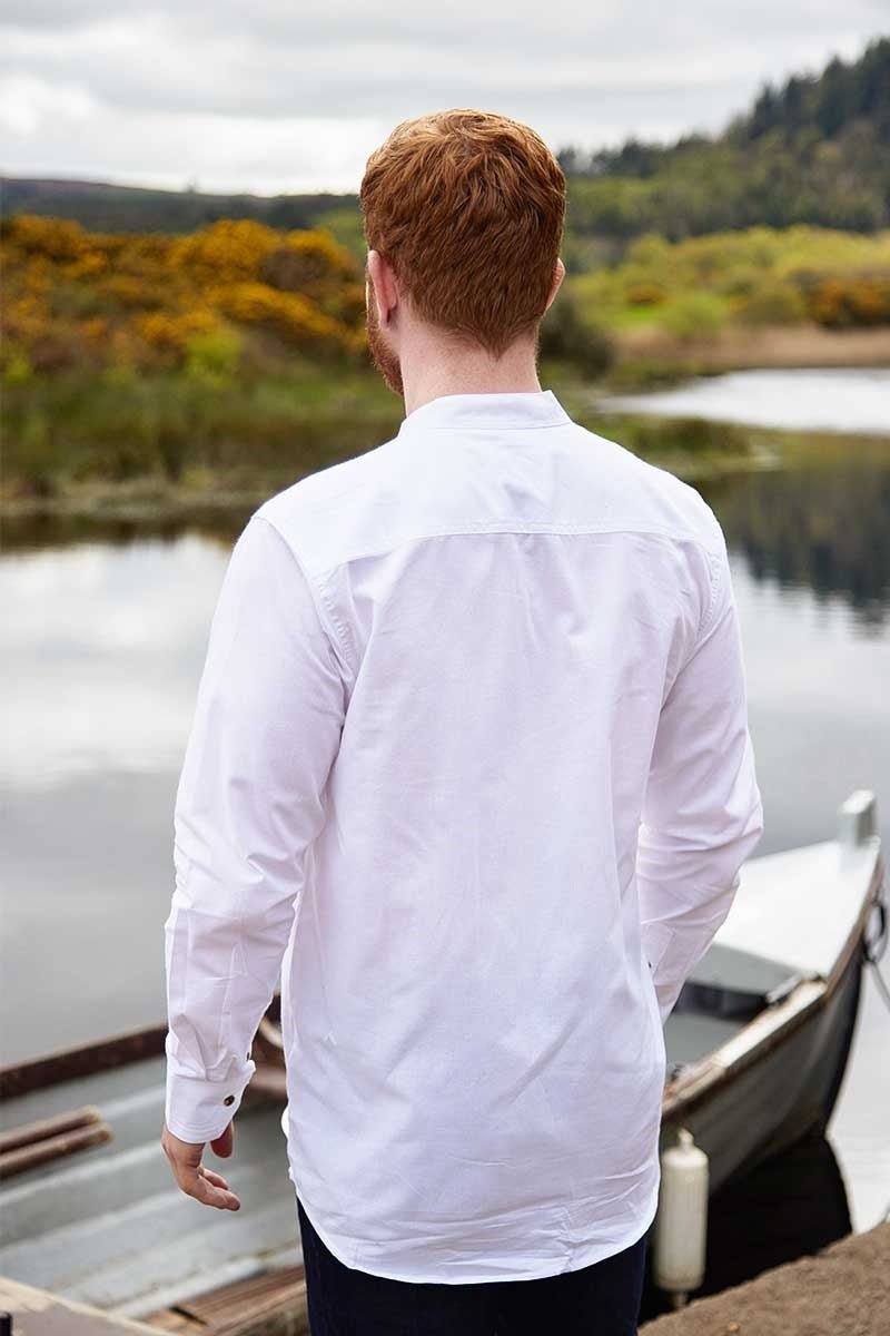 Men's Irish Collarless Linen Grandfather Shirt - Bleach White - The Celtic Gift Store - Clothing