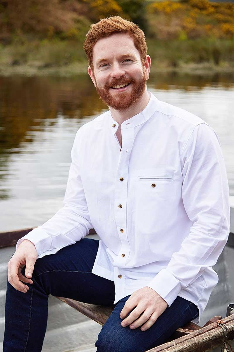 Men's Irish Collarless Linen Grandfather Shirt - Bleach White - The Celtic Gift Store - Clothing