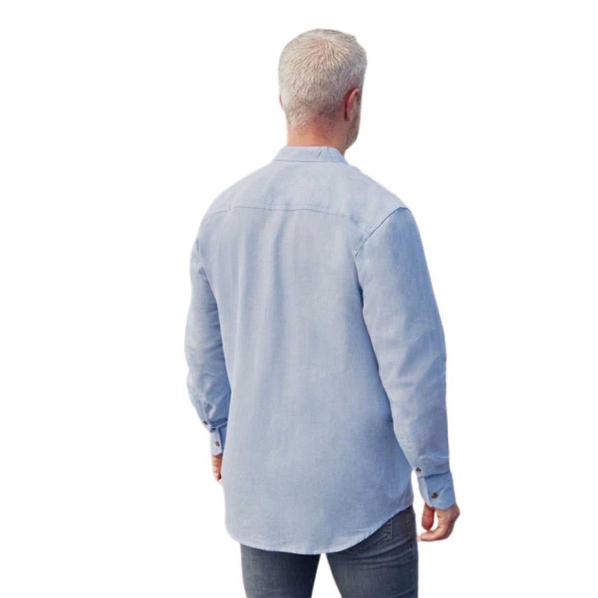 Men's Irish Collarless Linen Grandfather Shirt - Sky Blue