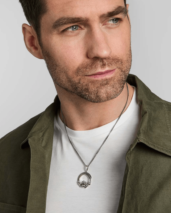Men's Oxidized Sterling Silver Claddagh Necklace - The Celtic Gift Store - Necklaces