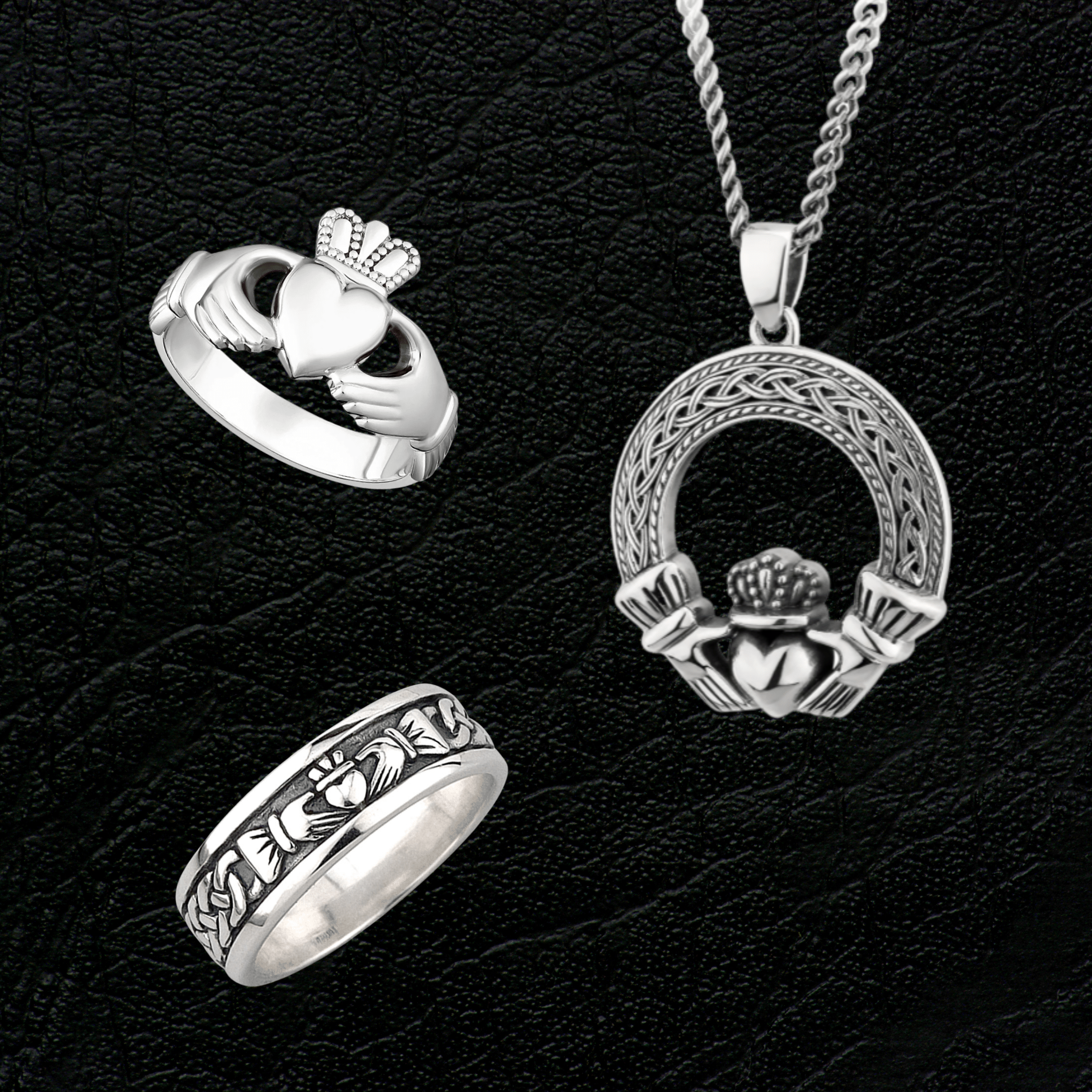 Men's Oxidized Sterling Silver Claddagh Necklace - The Celtic Gift Store - Necklaces