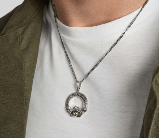 Men's Oxidized Sterling Silver Claddagh Necklace - The Celtic Gift Store - Necklaces
