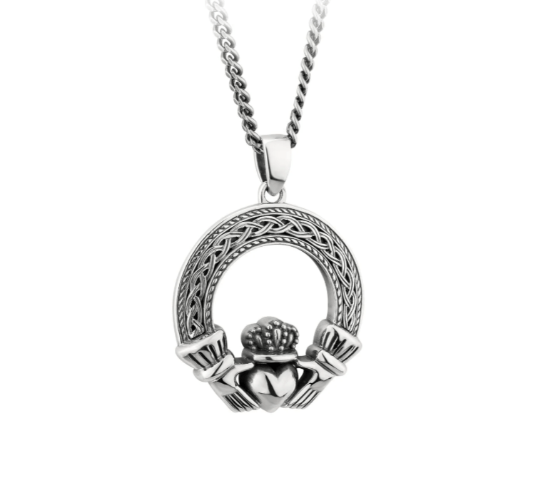 Men's Oxidized Sterling Silver Claddagh Necklace - The Celtic Gift Store - Necklaces
