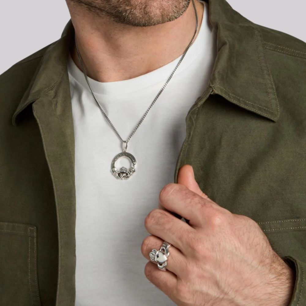 Men's Oxidized Sterling Silver Claddagh Necklace