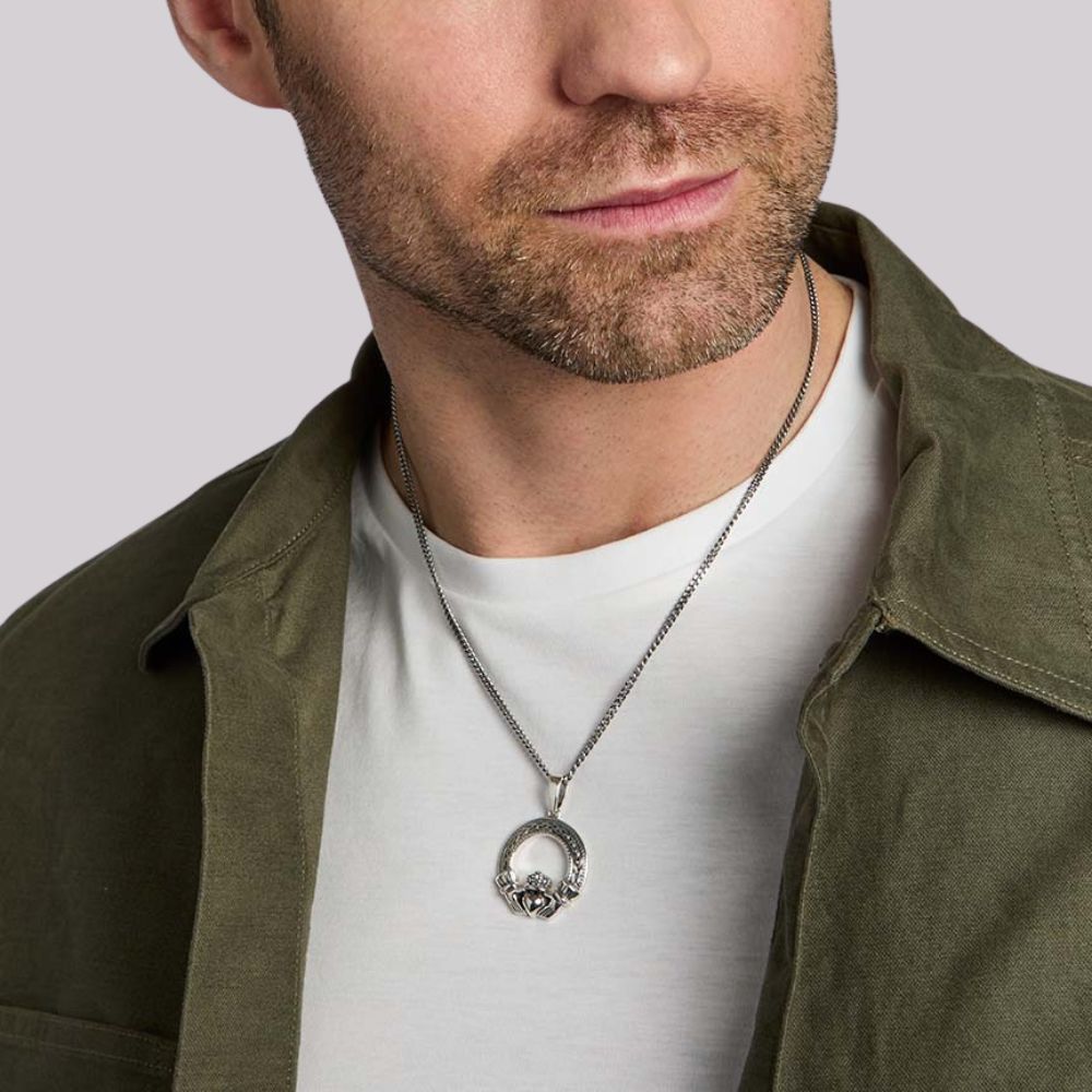 Men's Oxidized Sterling Silver Claddagh Necklace