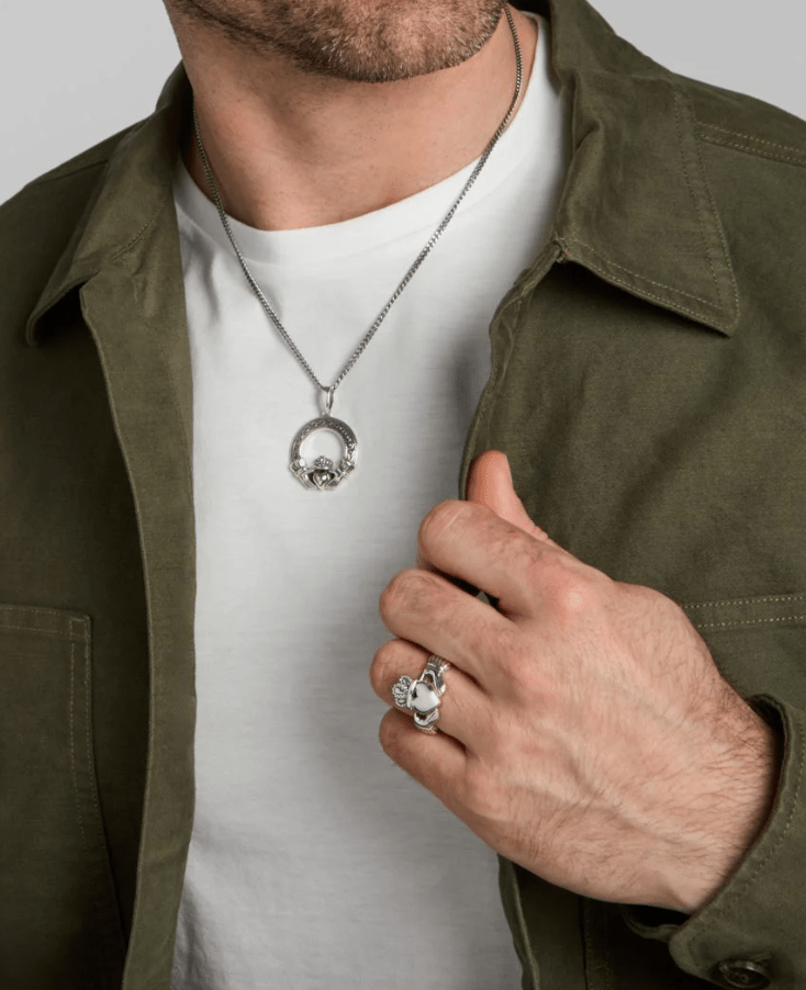 Men's Oxidized Sterling Silver Claddagh Necklace - The Celtic Gift Store - Necklaces