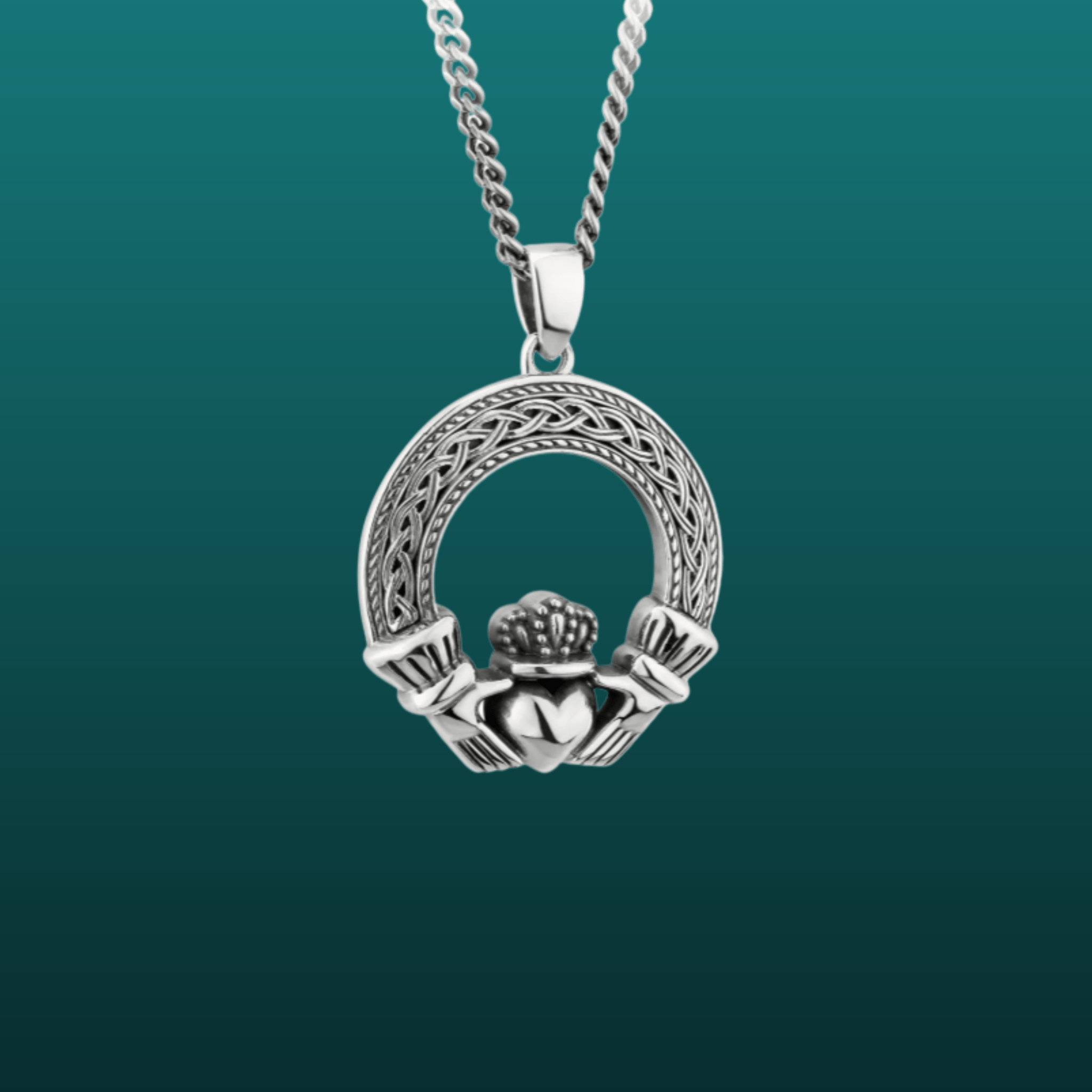 Men's Oxidized Sterling Silver Claddagh Necklace - The Celtic Gift Store - Necklaces