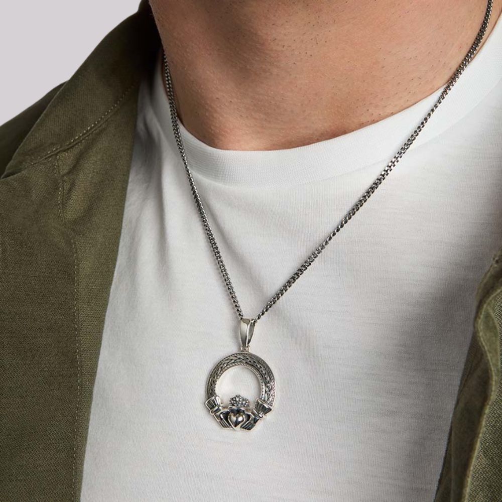 Men's Oxidized Sterling Silver Claddagh Necklace