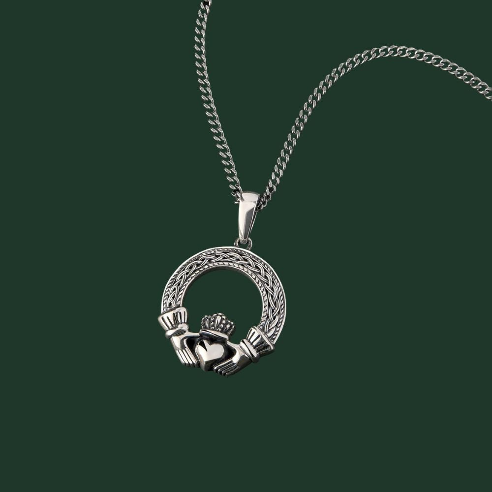 Men's Oxidized Sterling Silver Claddagh Necklace