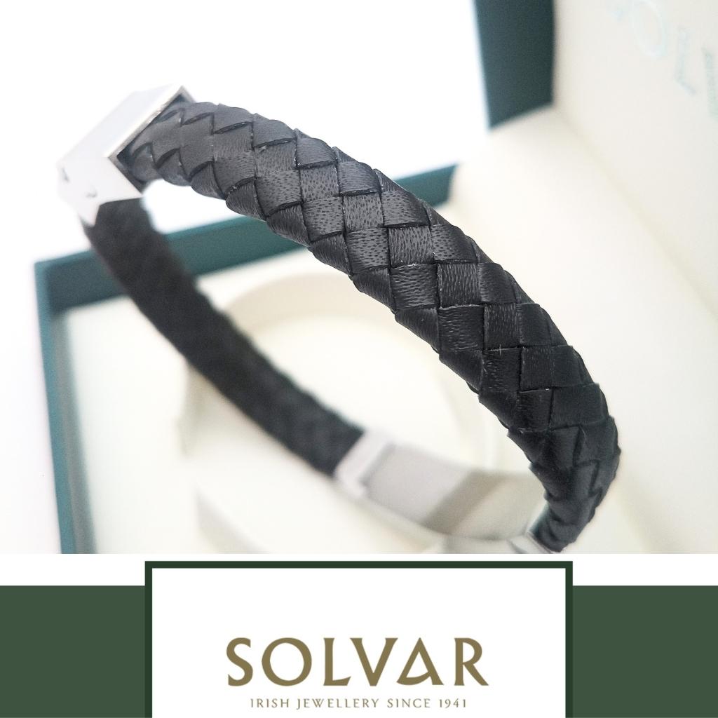 Men's Stainless Steel & Black Leather Celtic Knot Bracelet
