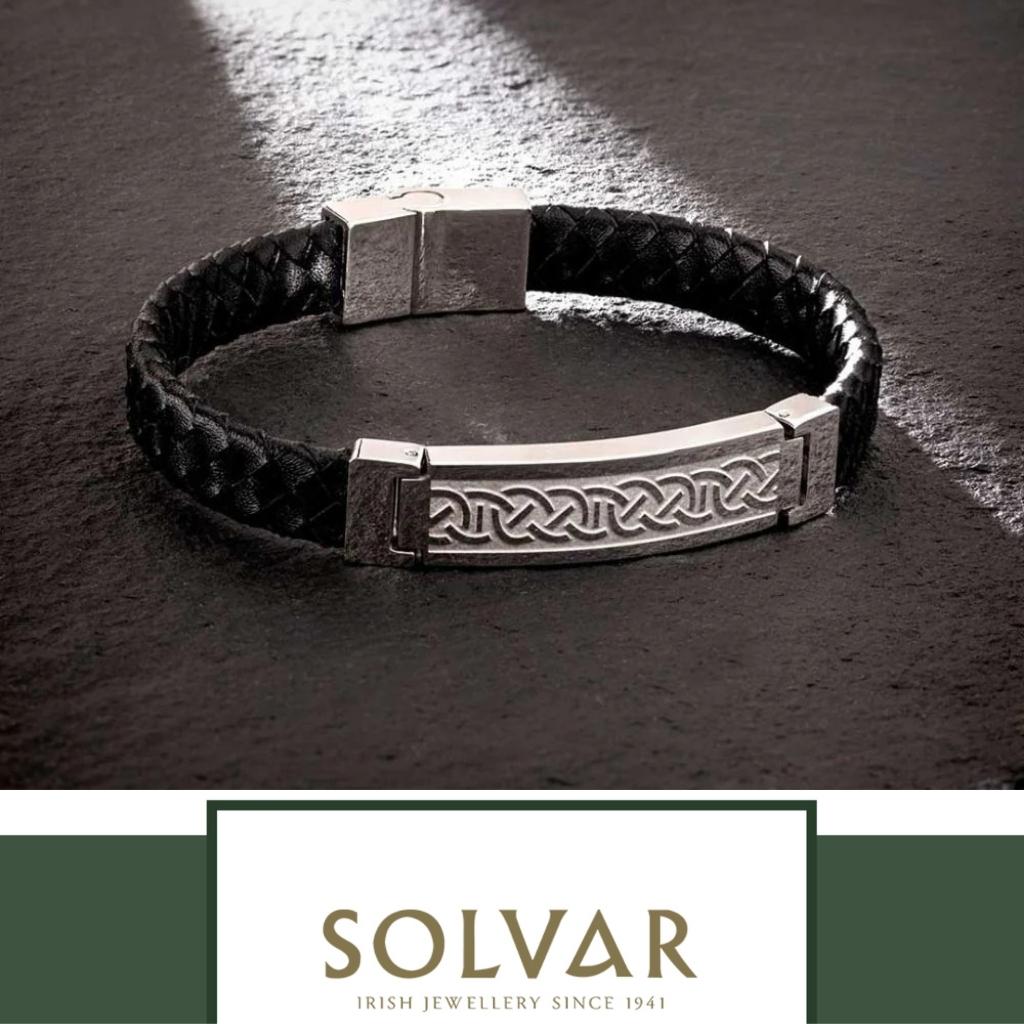 Men's Stainless Steel & Black Leather Celtic Knot Bracelet
