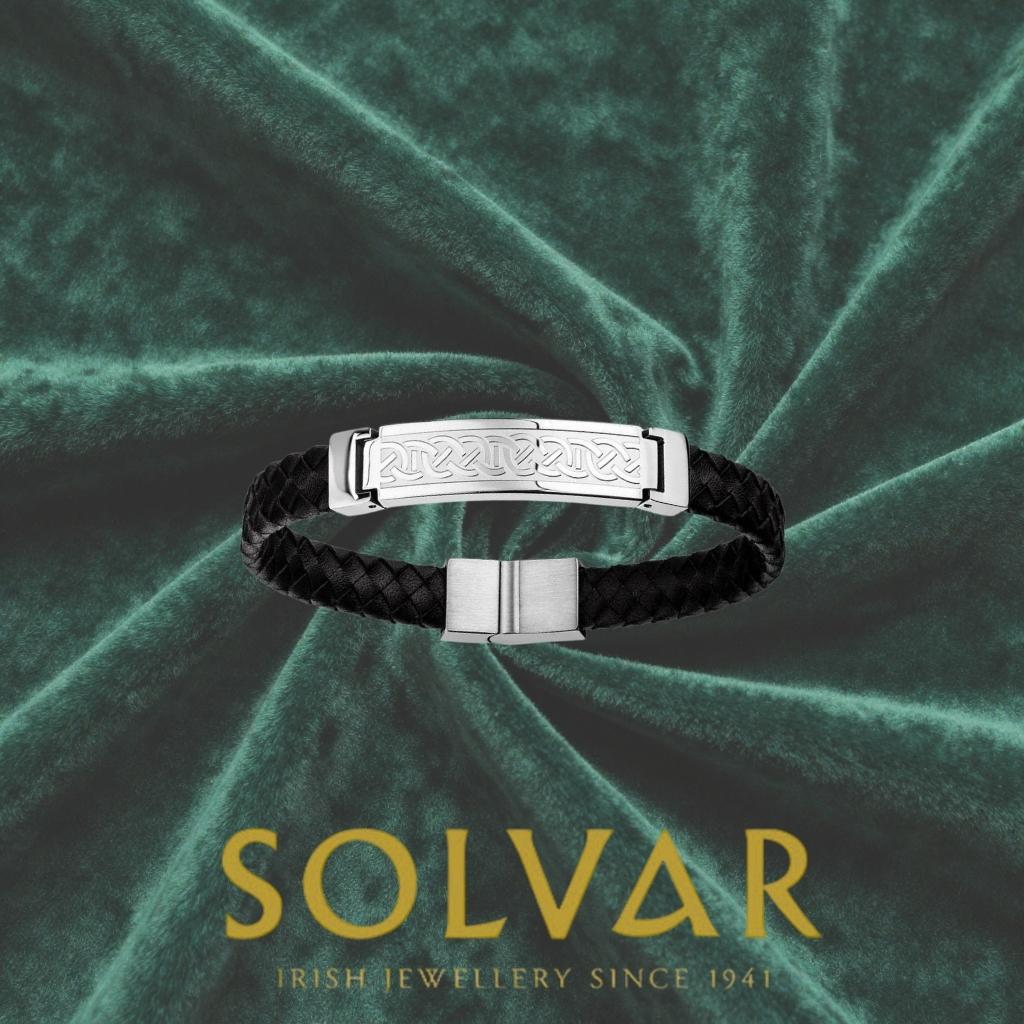 Men's Stainless Steel & Black Leather Celtic Knot Bracelet