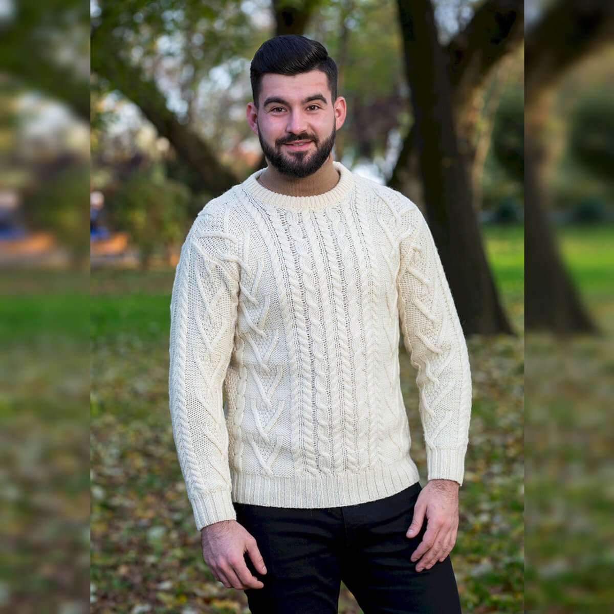 Mens Traditional Aran Crew Neck Sweater