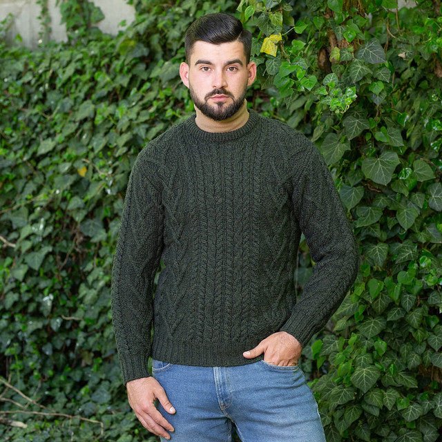 Mens Traditional Aran Crew Neck Sweater