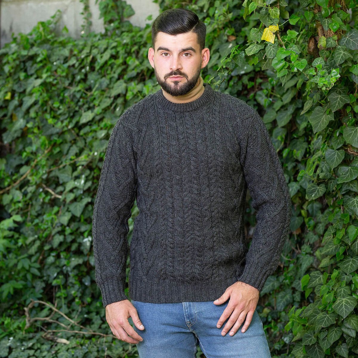 Mens Traditional Aran Crew Neck Sweater
